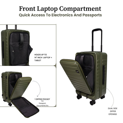 Windsor Army Green 56 cms Small Front Opening Trunk-Style Cabin Strolley with Laptop & Tablet Sleeves & Expander