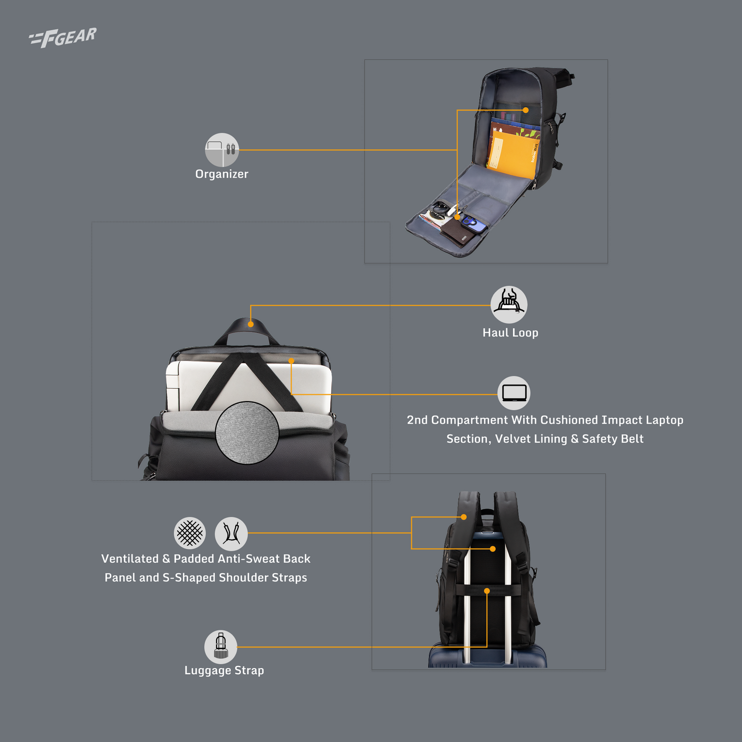 Saber 23L Black Laptop Backpack