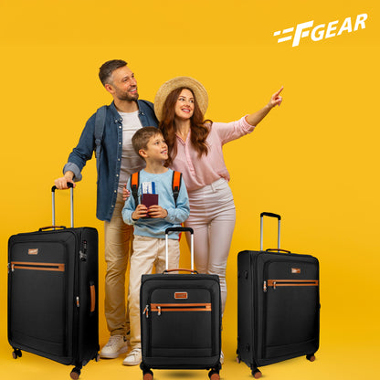 F Gear SoftAir Black Set of 3 Suitcases