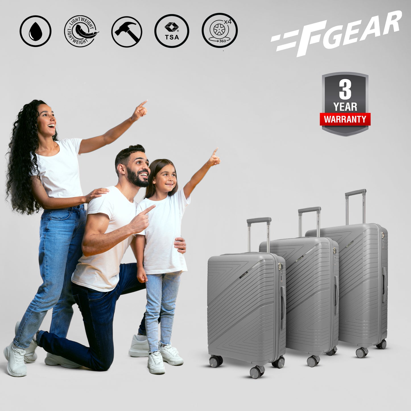 Aegis Light Grey Suitcase Set of 3