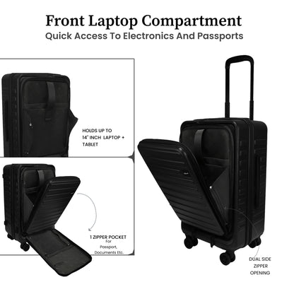 Windsor Black 56 cms Small Front Opening Trunk-Style Cabin Strolley with Laptop & Tablet Sleeves & Expander