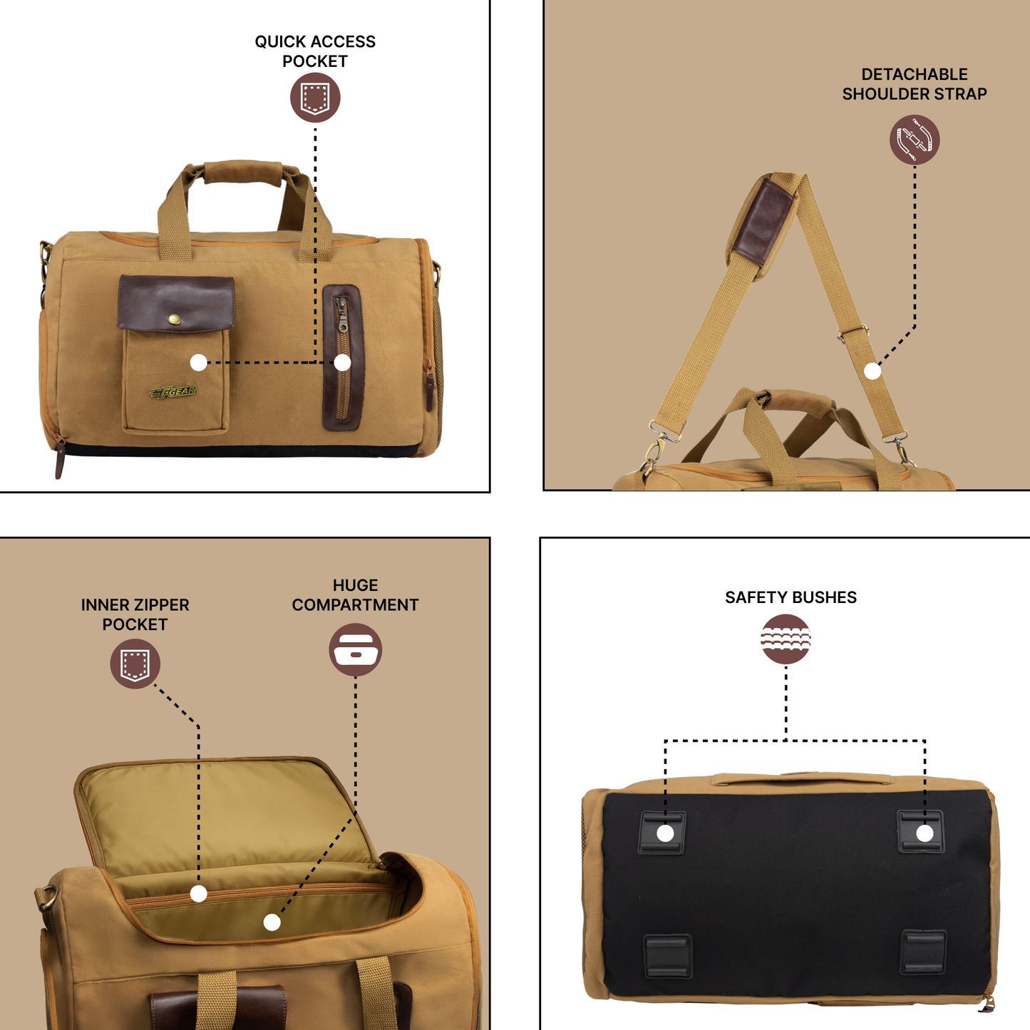 Cairo 38L Canvas Khaki Duffle Bag