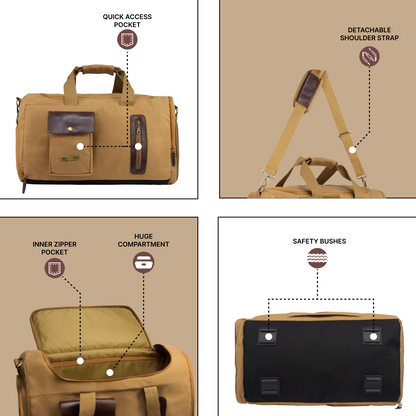 Cairo 38L Canvas Khaki Duffle Bag