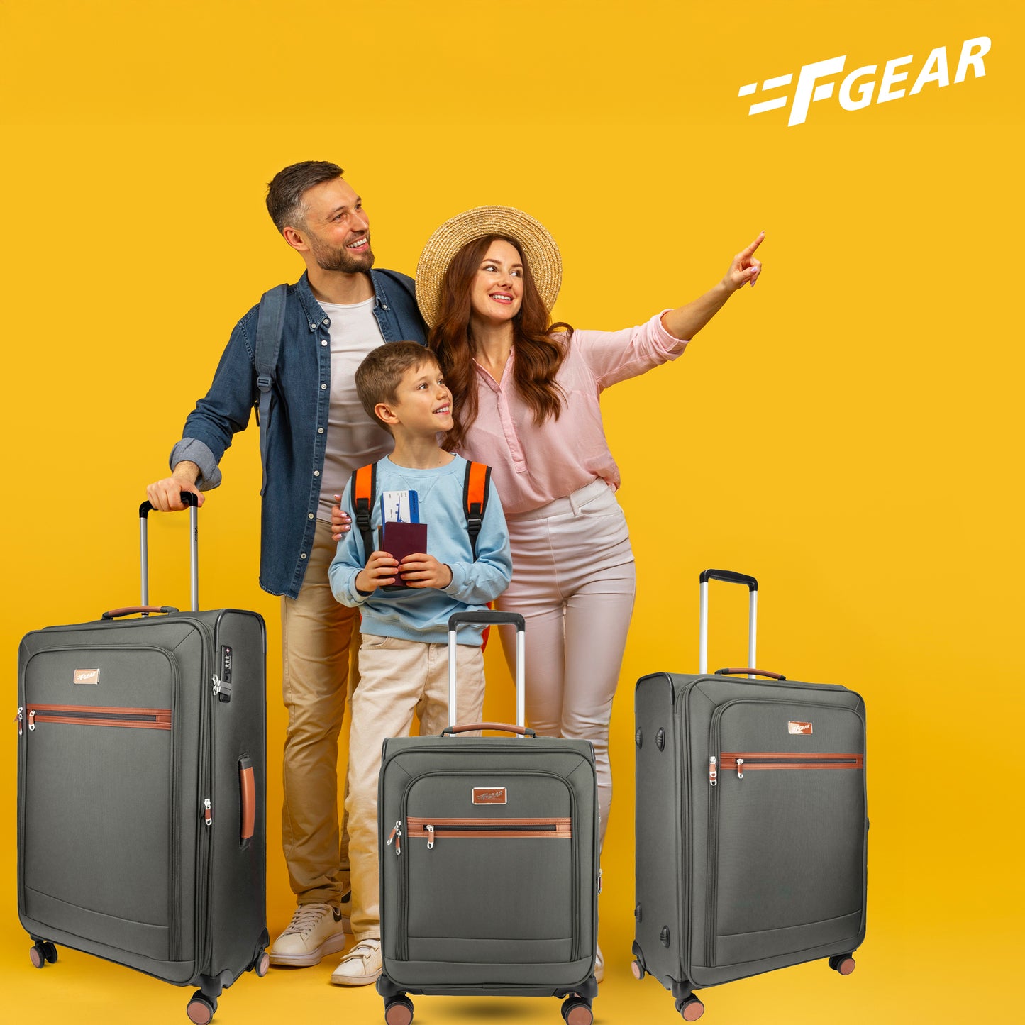F Gear SoftAir Grey Set of 3 Suitcases