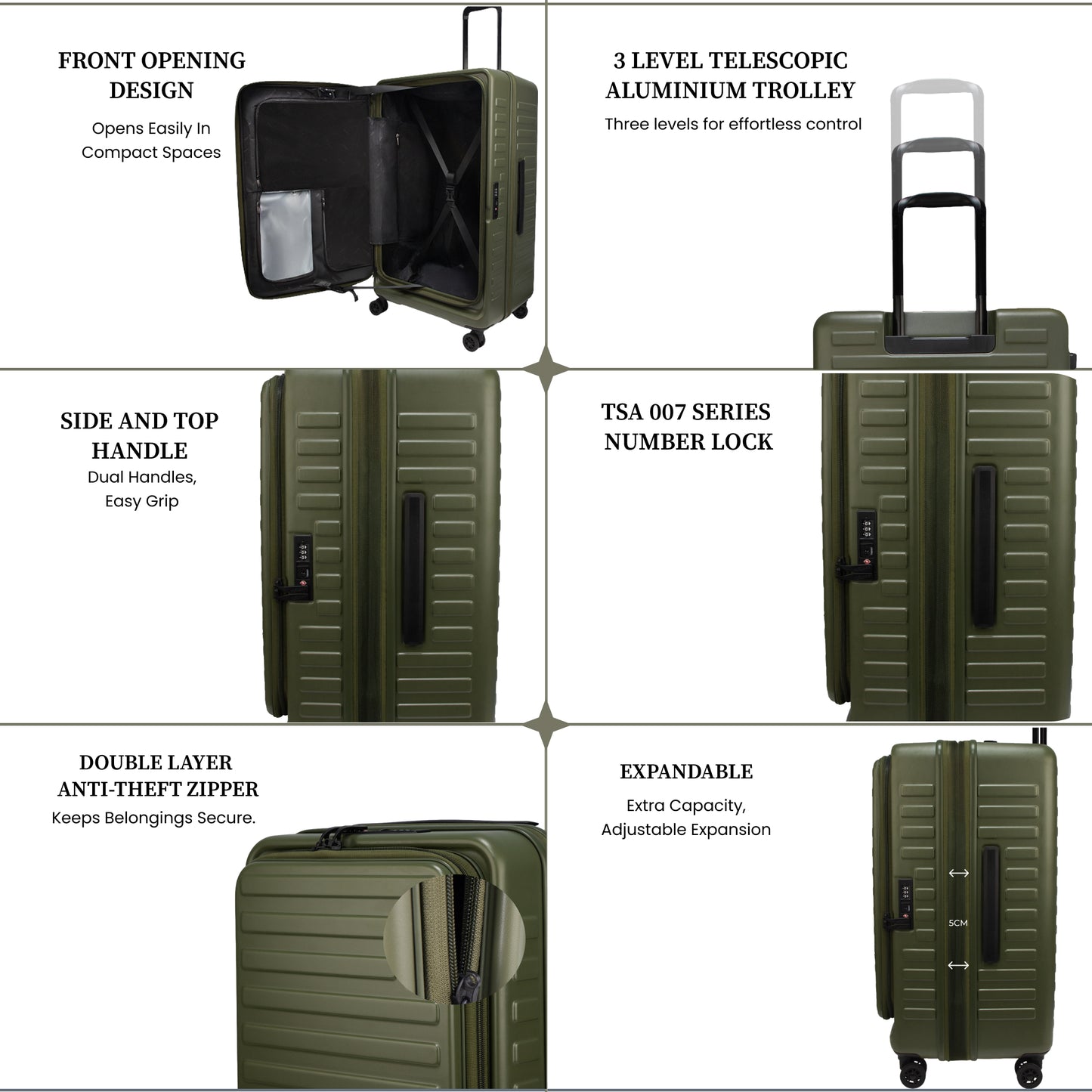 Windsor Army Green 68 cms Medium Front Opening Trunk-Style Check-in Strolley with Expander