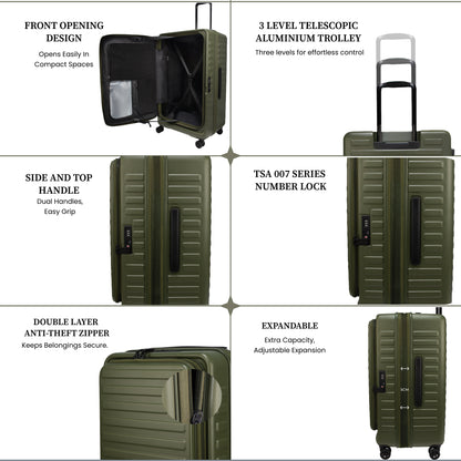 Windsor Army Green 68 cms Medium Front Opening Trunk-Style Check-in Strolley with Expander