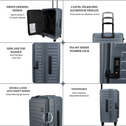 Windsor Stone Blue 68 cms Medium Front Opening Trunk-Style Check-in Strolley with Expander