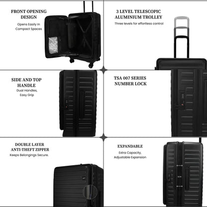 Windsor Black 76 cms Large Front Opening Trunk-Style Check-in Strolley with Expander