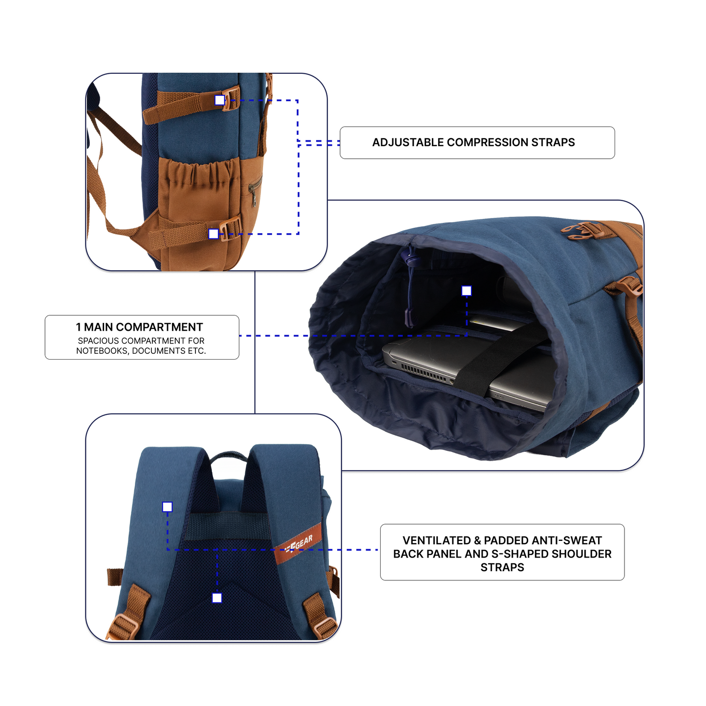 Canyon 18L Navy Chestnut Laptop Backpack