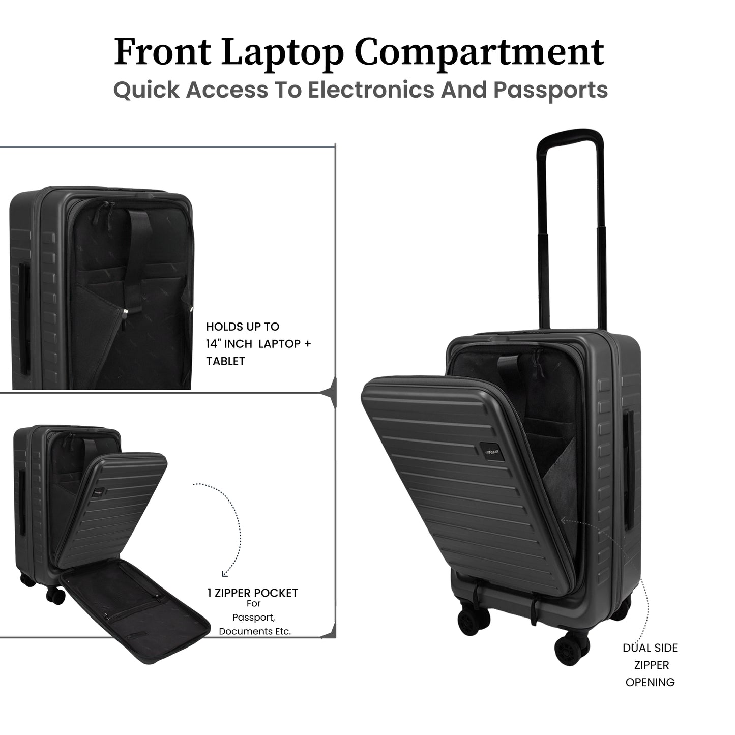 Windsor Steel Grey 56 cms Small Front Opening Trunk-Style Cabin Strolley with Laptop & Tablet Sleeves & Expander