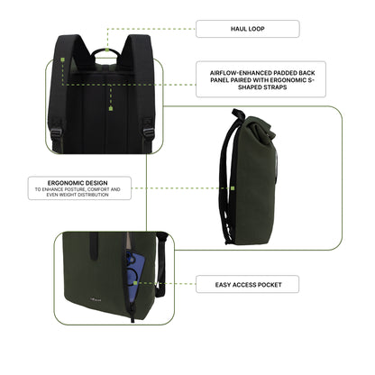 Tavero 15L Green Laptop Backpack