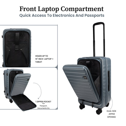 Windsor Stone Blue 56 cms Small Front Opening Trunk-Style Cabin Strolley with Laptop & Tablet Sleeves & Expander