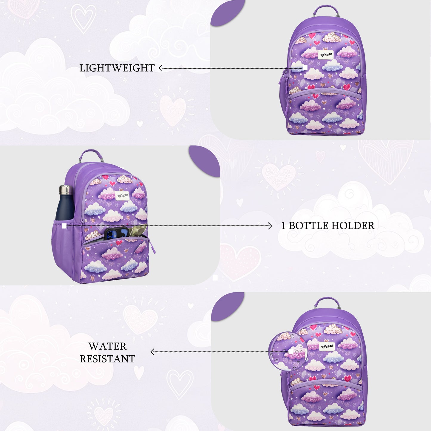 Brio L 17L Dreamy Clouds Lavender Backpack