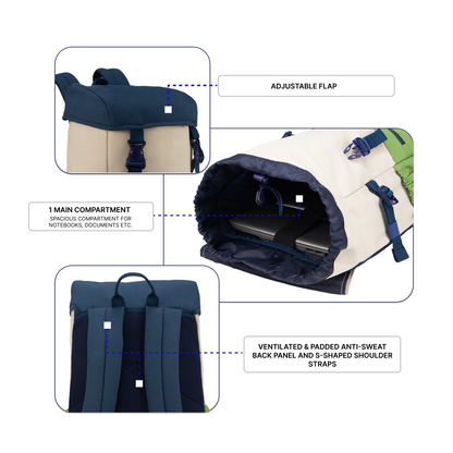 Dune 18L Navy Beige Mint Canvas Laptop Backpack