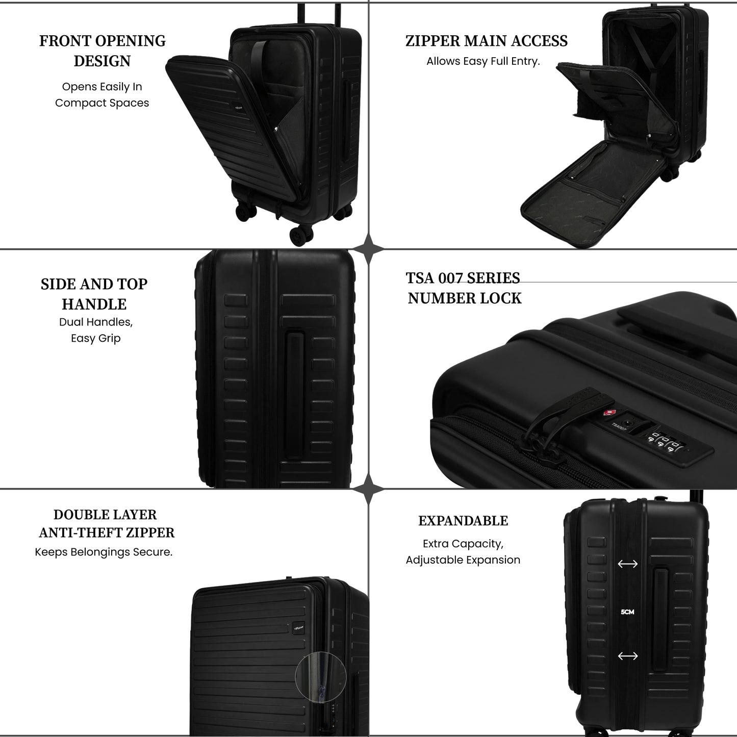 Windsor Black 56 cms Small Front Opening Trunk-Style Cabin Strolley with Laptop & Tablet Sleeves & Expander