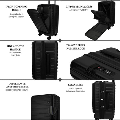 Windsor Black 56 cms Small Front Opening Trunk-Style Cabin Strolley with Laptop & Tablet Sleeves & Expander