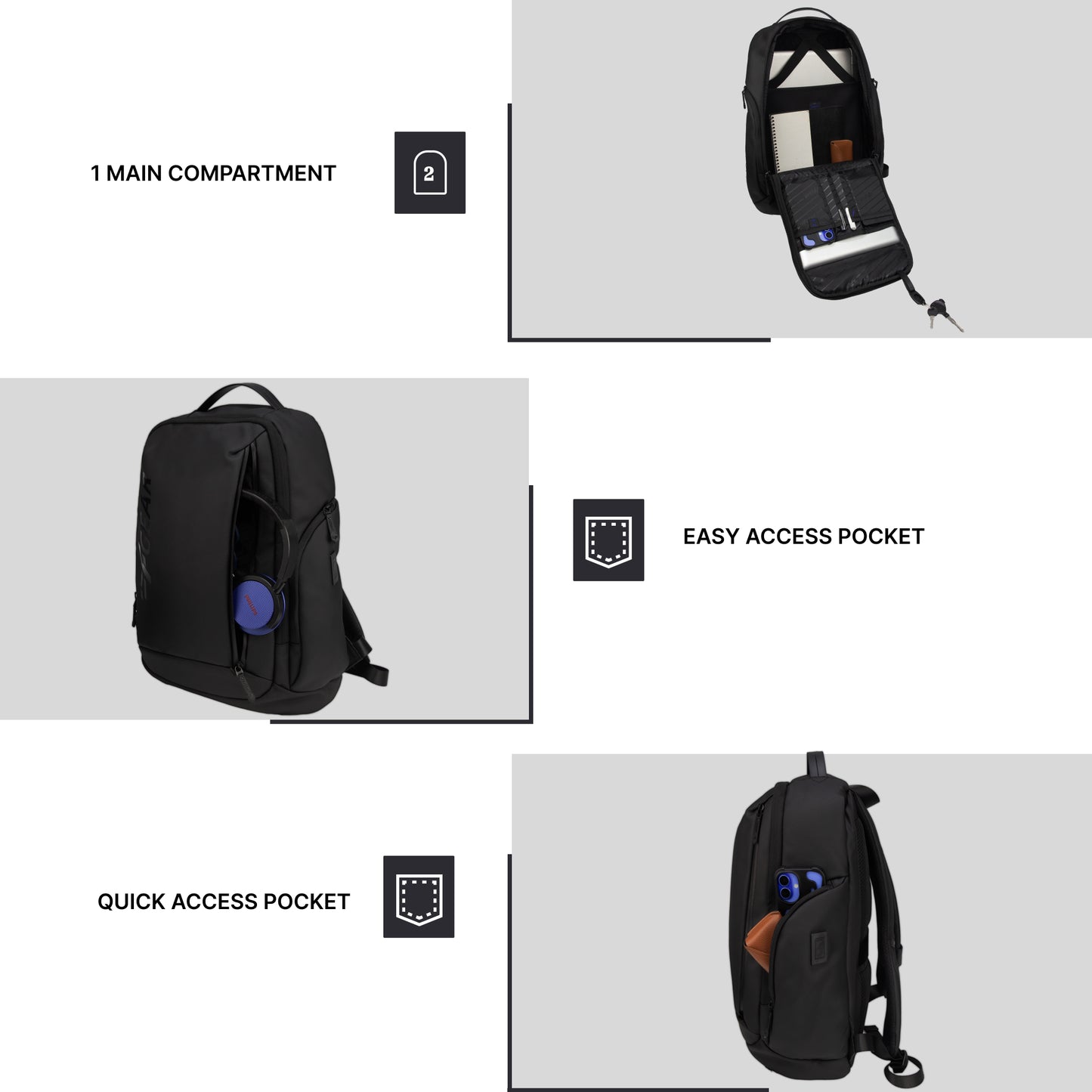 Bellagio 20L Black Laptop Backpack