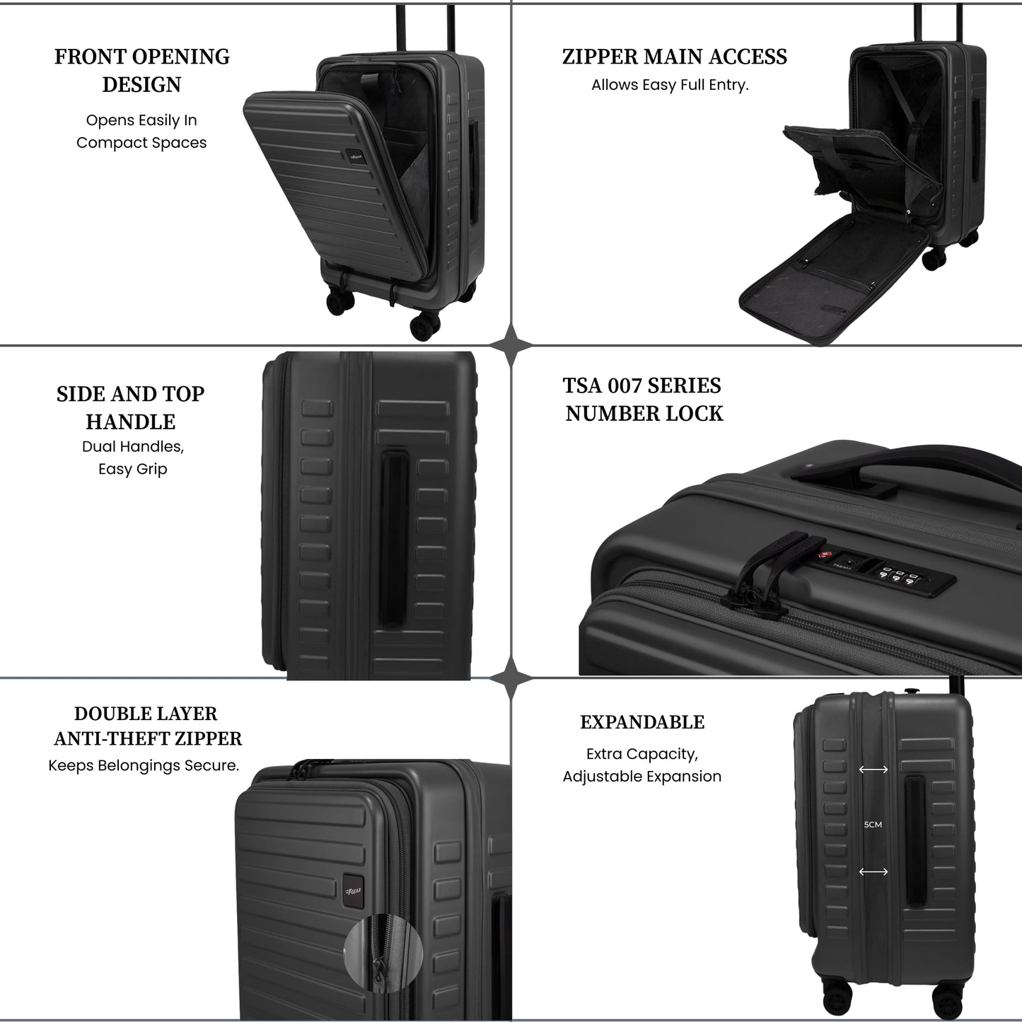 Windsor Steel Grey 56 cms Small Front Opening Trunk-Style Cabin Strolley with Laptop & Tablet Sleeves & Expander
