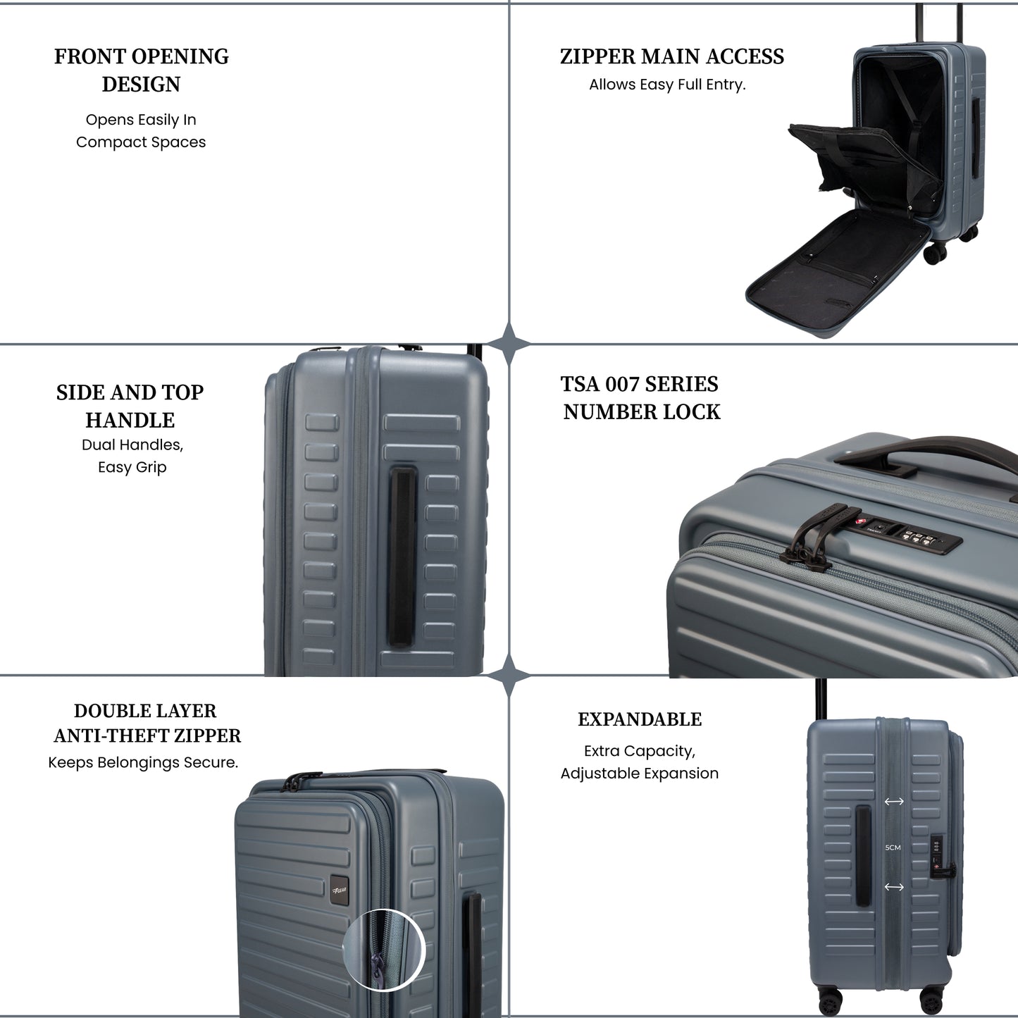 Windsor Stone Blue 56 cms Small Front Opening Trunk-Style Cabin Strolley with Laptop & Tablet Sleeves & Expander