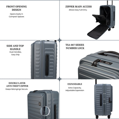 Windsor Stone Blue 56 cms Small Front Opening Trunk-Style Cabin Strolley with Laptop & Tablet Sleeves & Expander