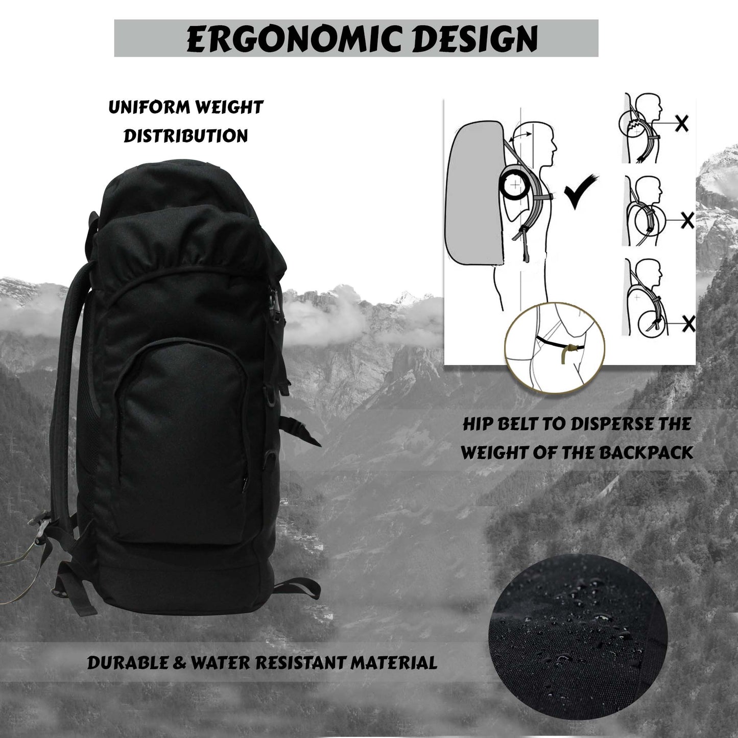 Platoon 46L Black Rucksack