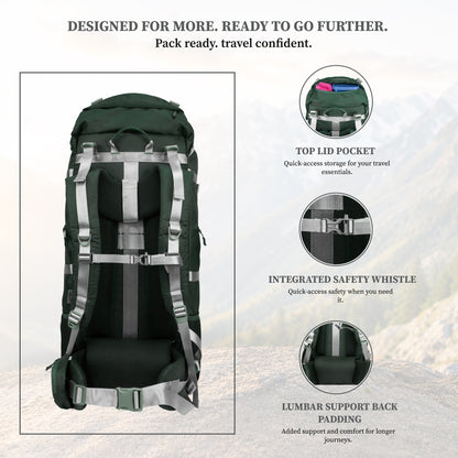 F Gear Hunter 75 2.0 Spruce Green 75L Rucksack Trekking Backpack with Inbuilt Rain Cover