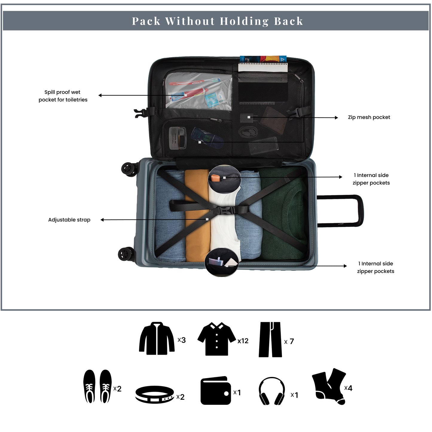 Windsor Stone Blue 68 cms Medium Front Opening Trunk-Style Check-in Strolley with Expander