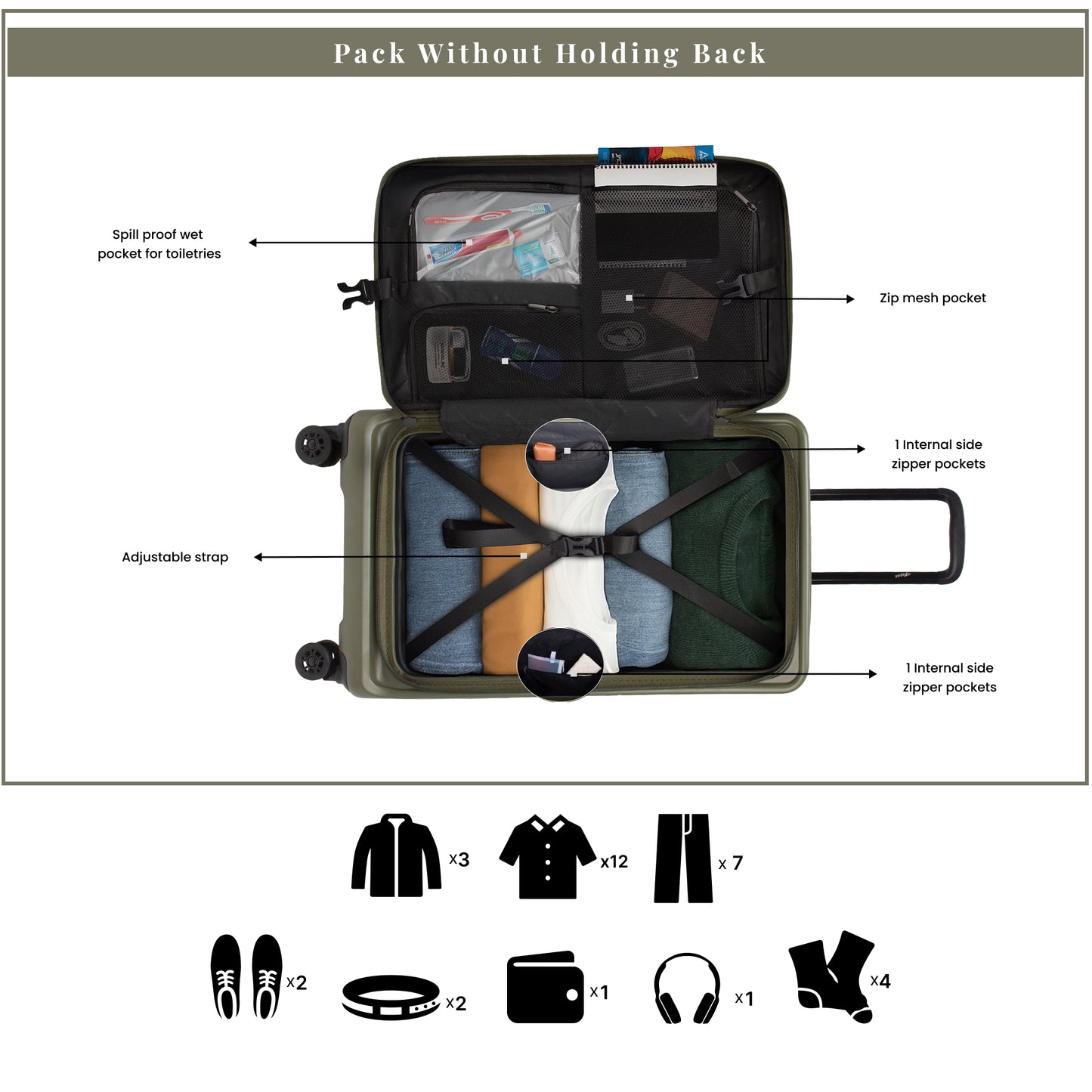 Windsor Army Green 68 cms Medium Front Opening Trunk-Style Check-in Strolley with Expander