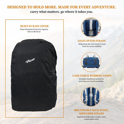 F Gear Hunter 75 2.0 Mettale Blue 75L Rucksack Trekking Backpack with Inbuilt Rain Cover