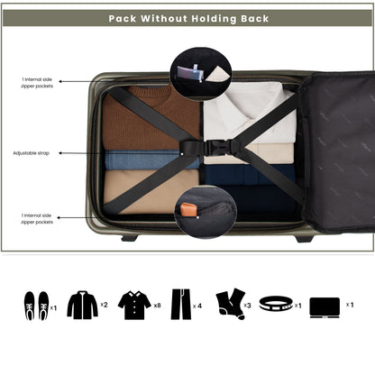 Windsor Army Green 56 cms Small Front Opening Trunk-Style Cabin Strolley with Laptop & Tablet Sleeves & Expander