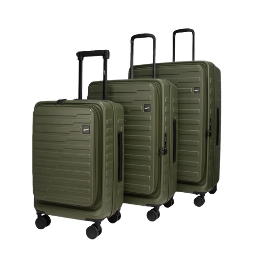 Sedona Front-Opening Strolley Army Green Set of 3 Suitcases