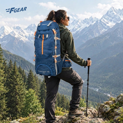 F Gear Hunter 75 2.0 Mettale Blue 75L Rucksack Trekking Backpack with Inbuilt Rain Cover