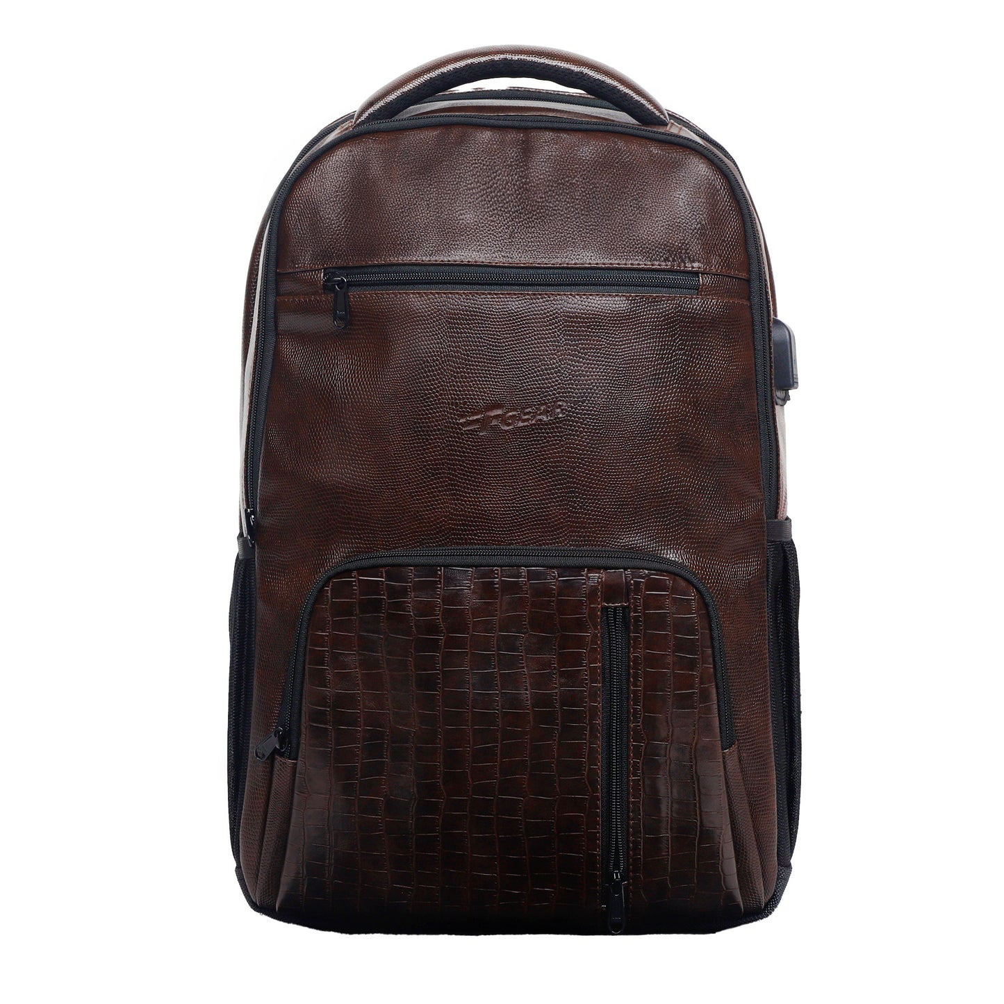 Tambour 32L Faux Leather Brown Laptop Backpack with raincover