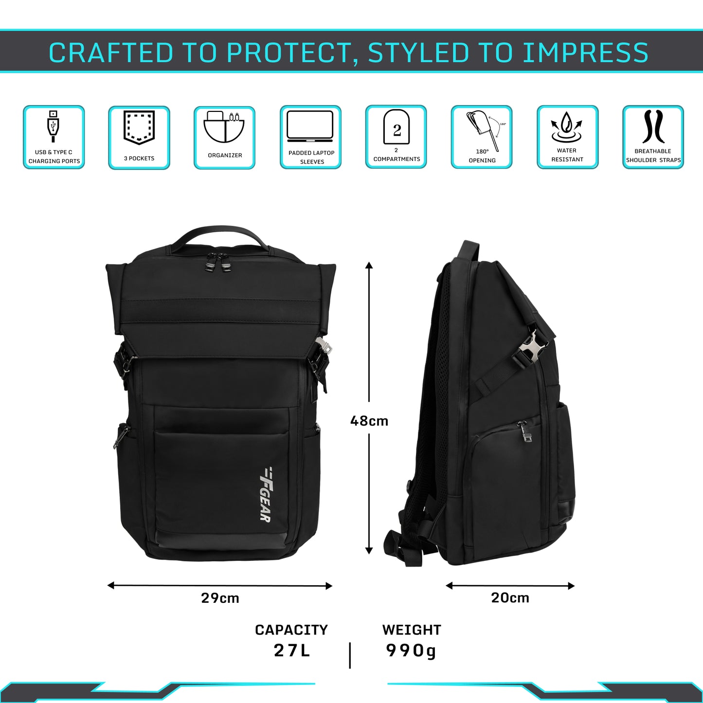 Oslo 21L Black Laptop Backpack