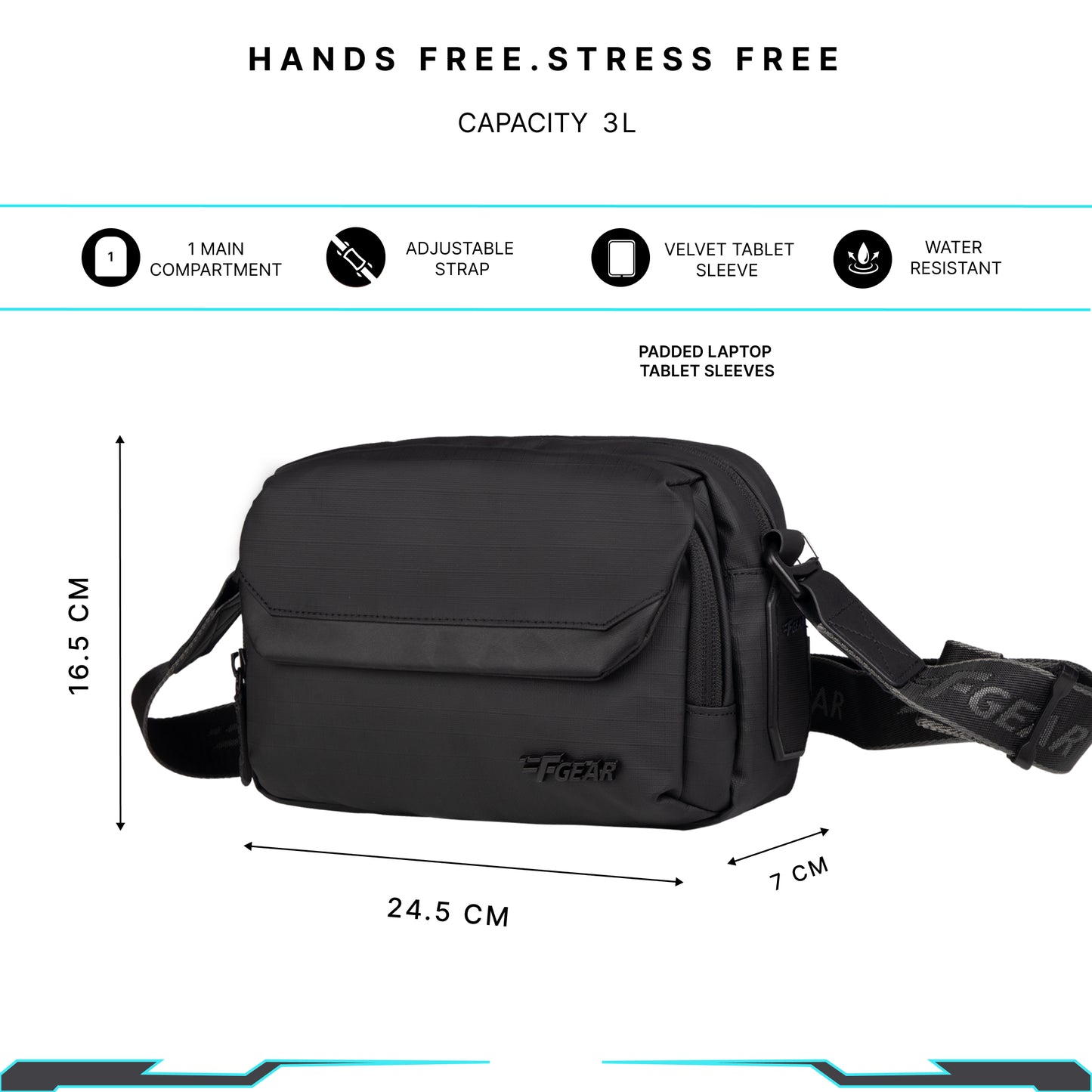 Girona 3L Black Soft Crossbody Sling Bag