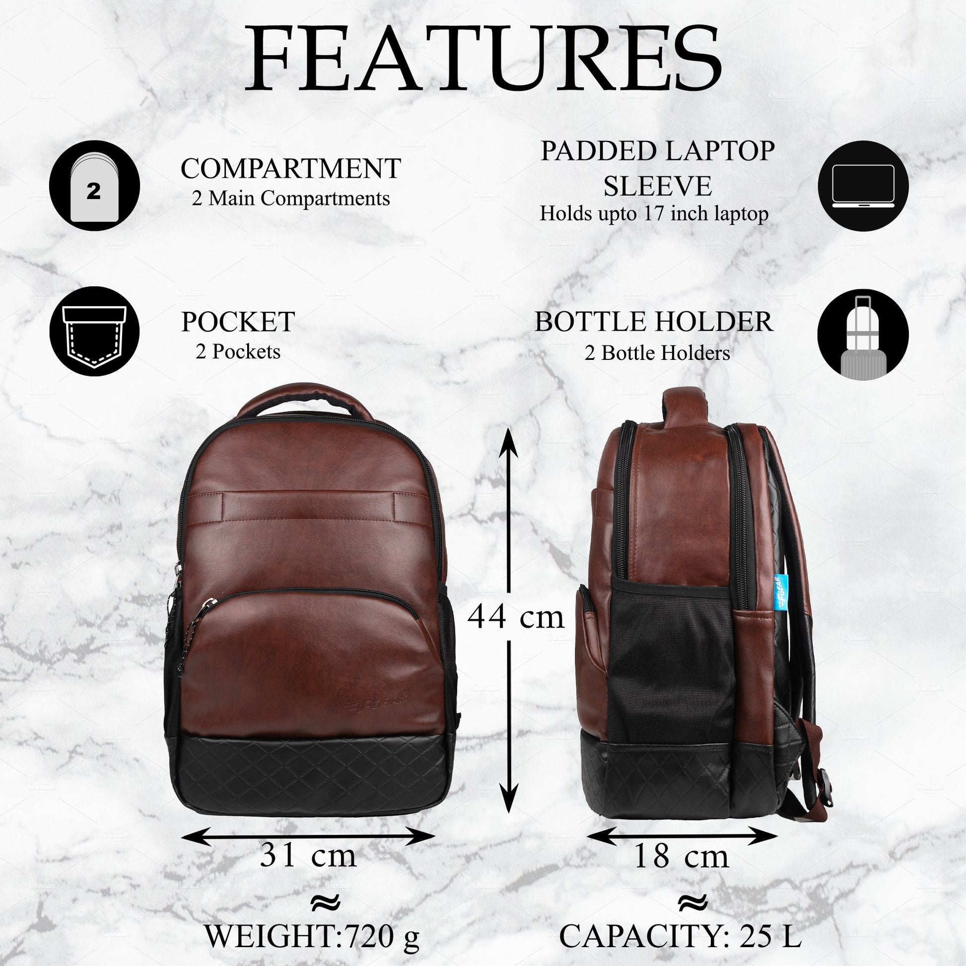 Luxur 25L Brown Laptop Backpack