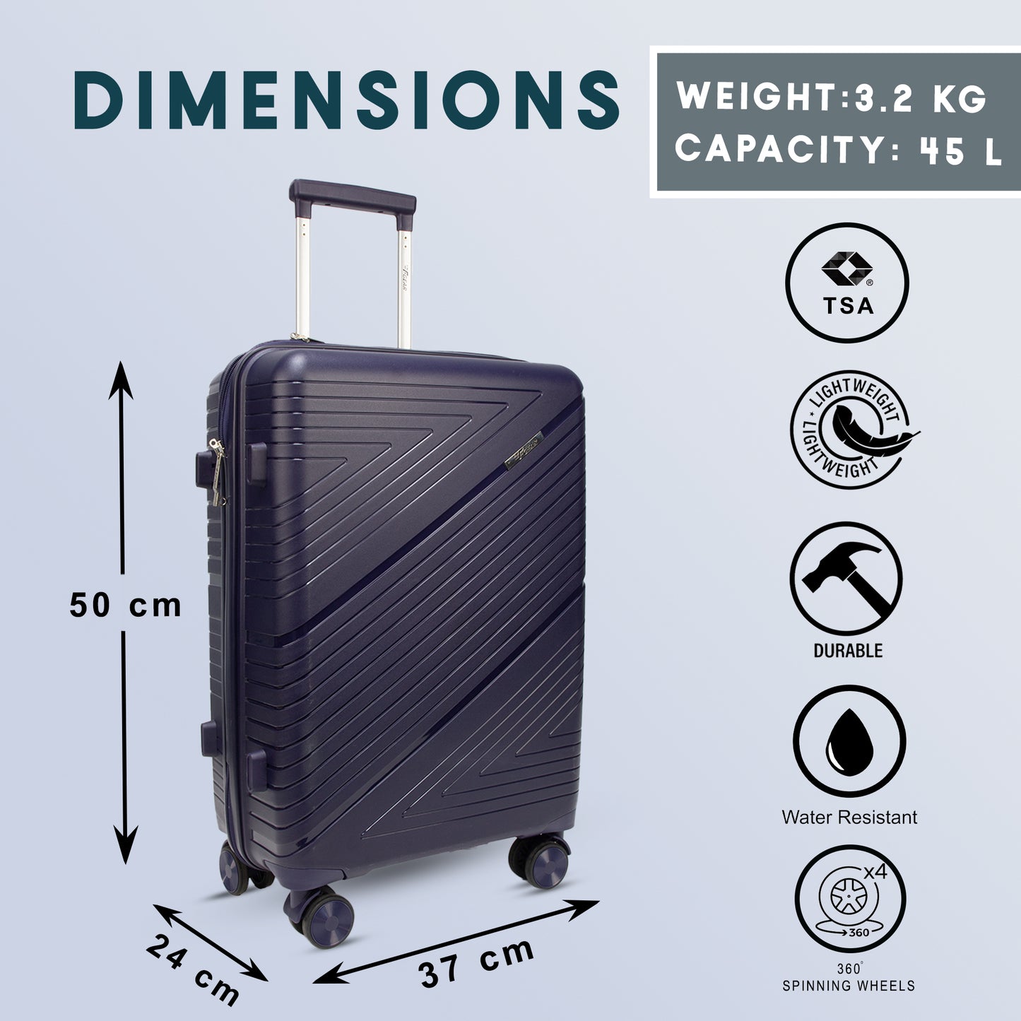 Aegis 22" Navy Blue Cabin Small Suitcase