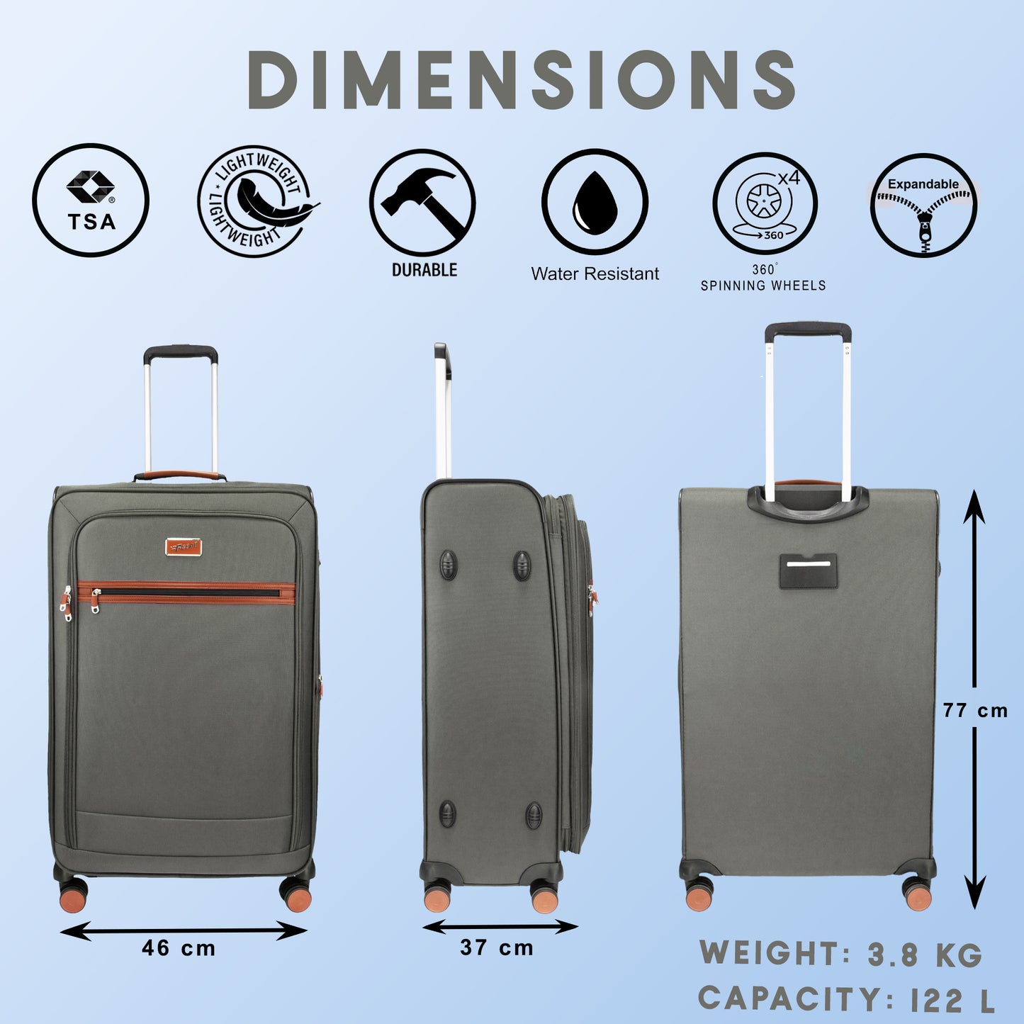 SoftAir Large Grey Check-in Suitcase