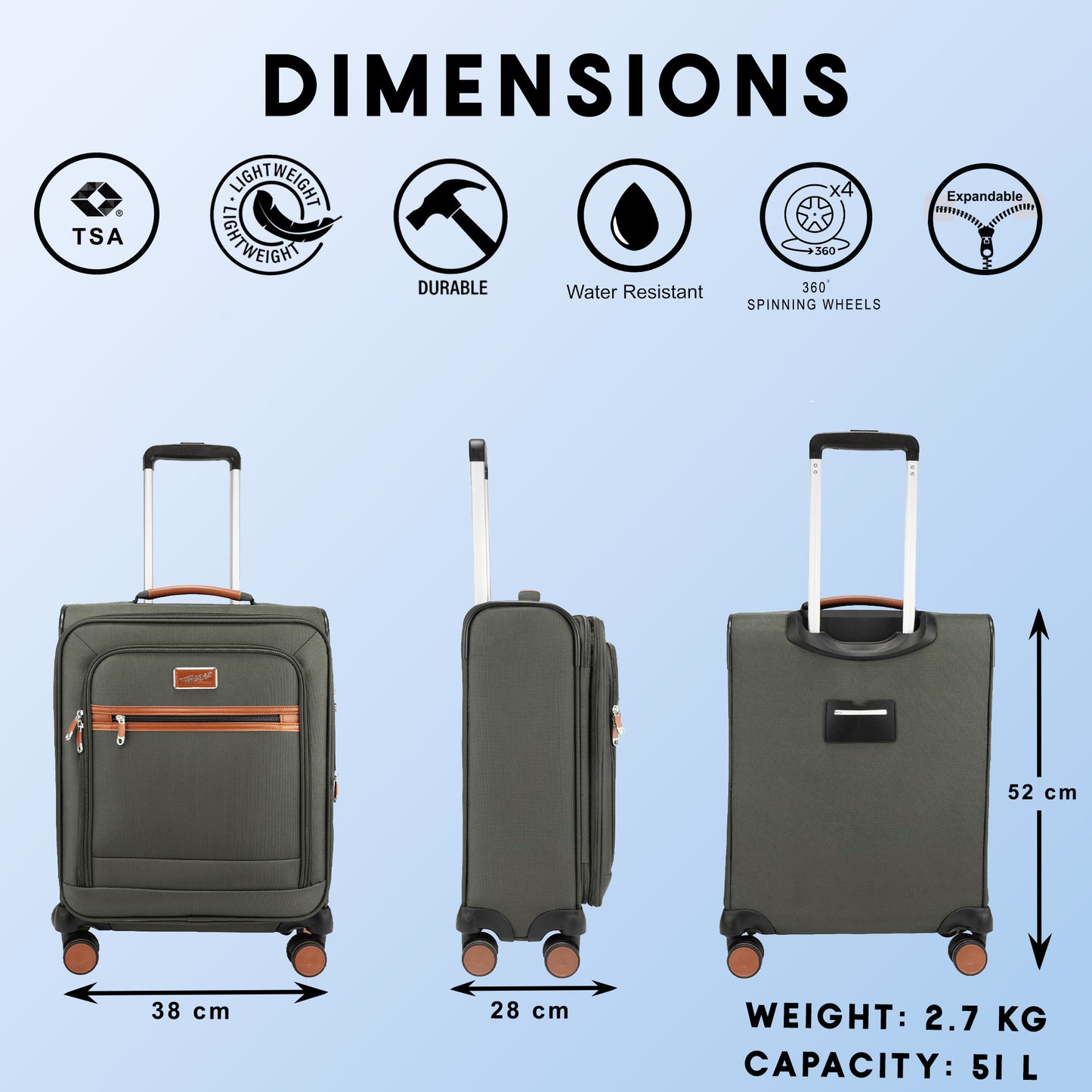 F Gear SoftAir Small Grey Cabin Suitcase