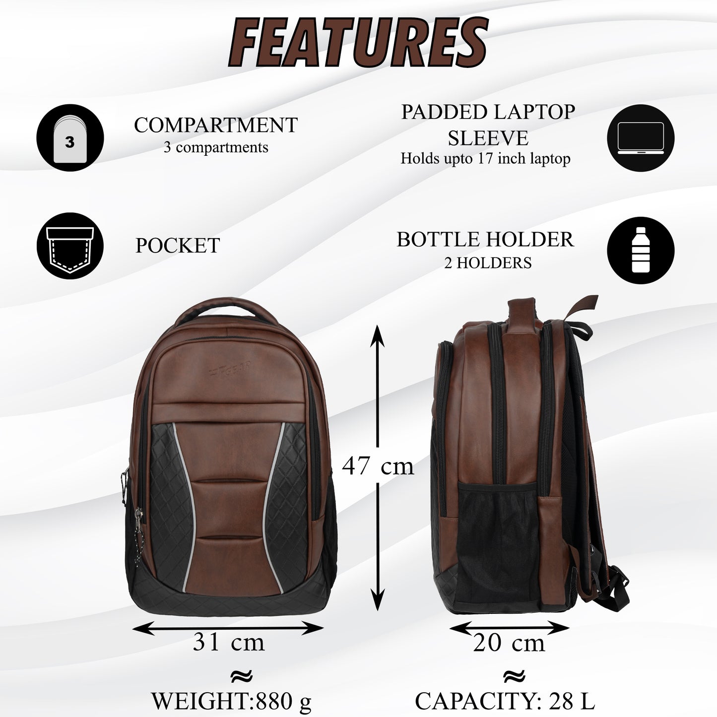 President 32L Brown Laptop Backpack