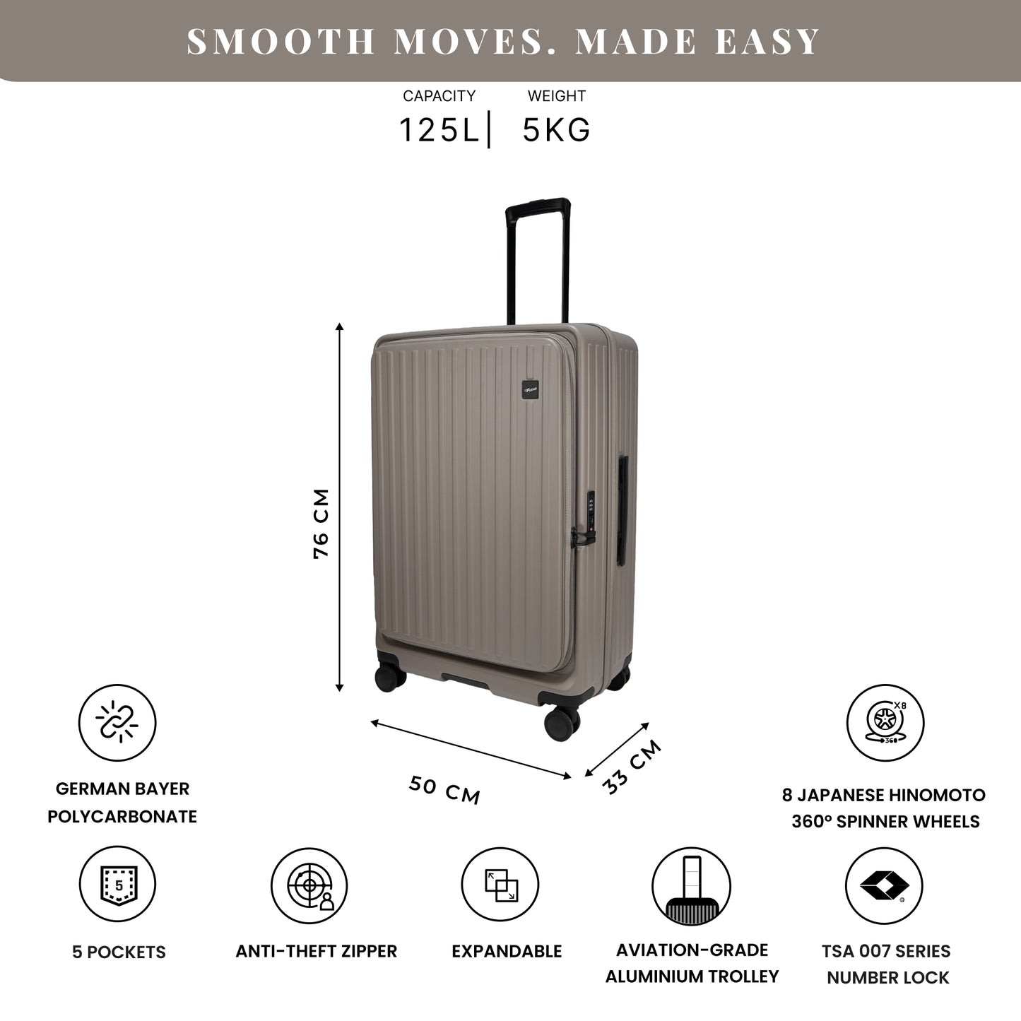 Montreal Large Taupe 76 cms Front-Opening Strolley