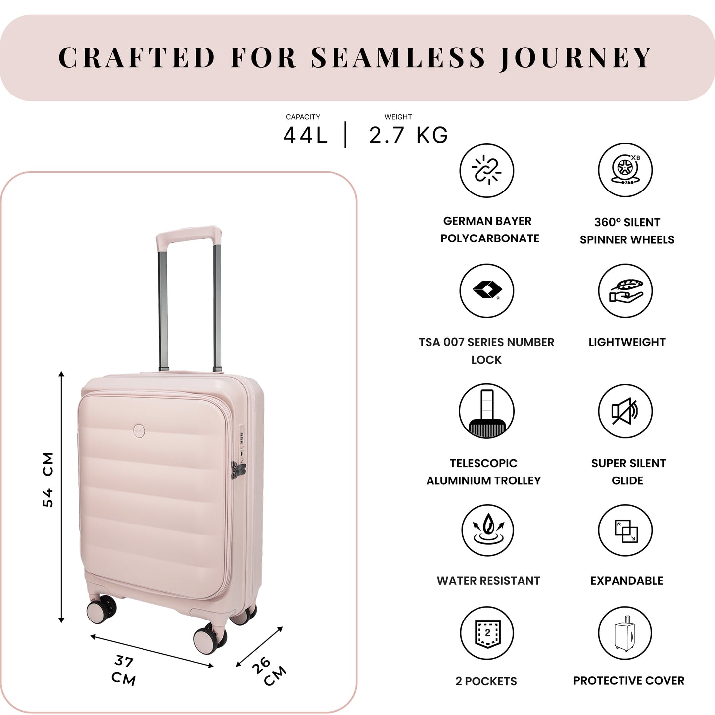 Valencia Small Silk Rose 54 cms Front-Opening Cabin Strolley