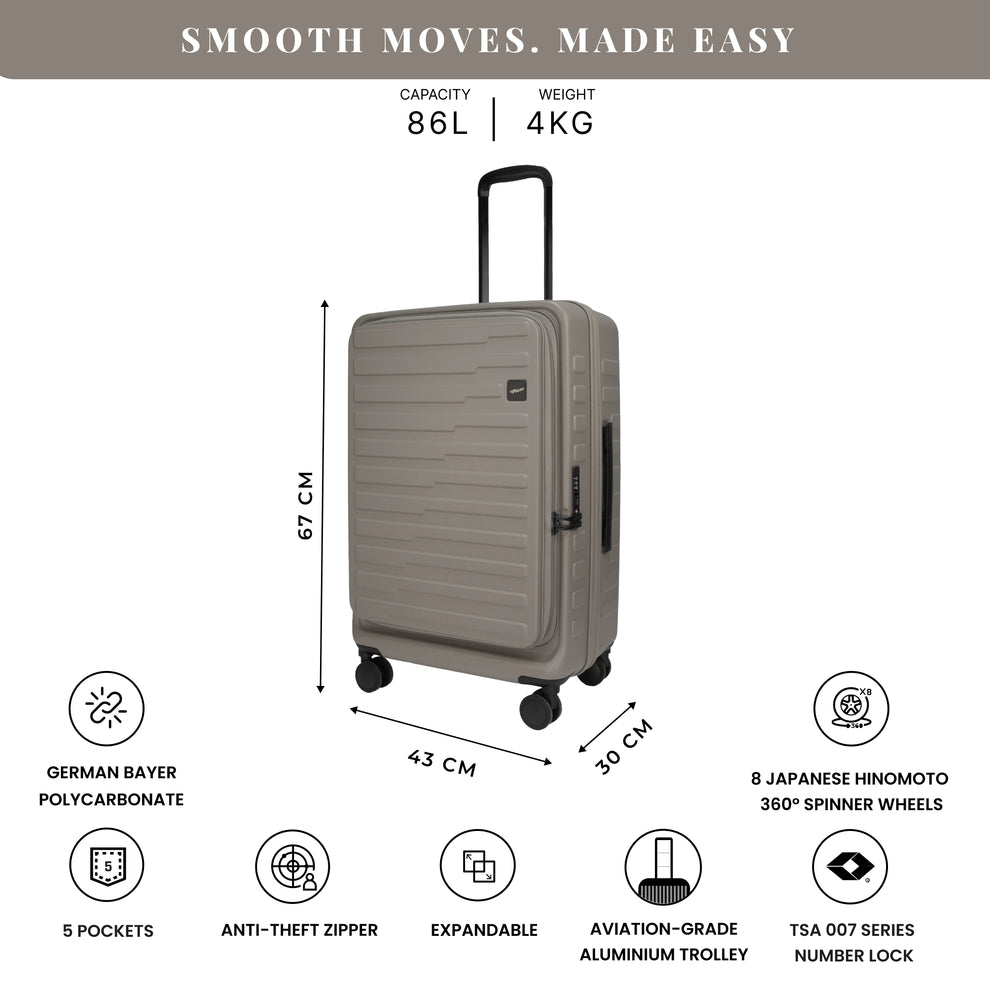 Sedona Medium Taupe 67 cms Front-Opening Strolley – FGEAR.in