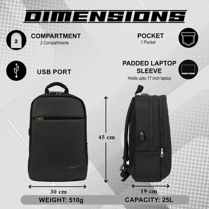 Harvey 25L Matt Black Laptop Backpack