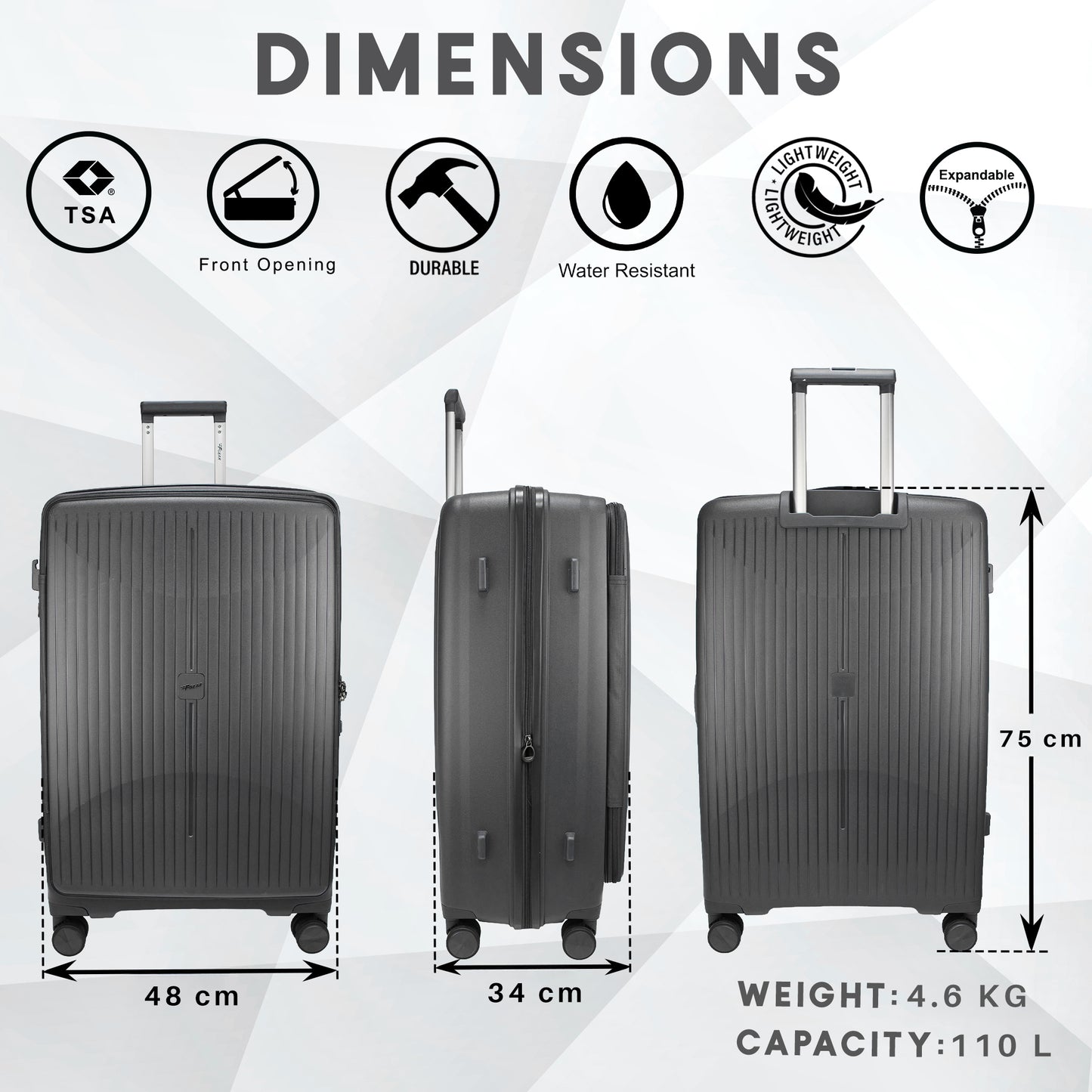 F Gear Myton Large Front Opening Dark Grey Check-in Strolley