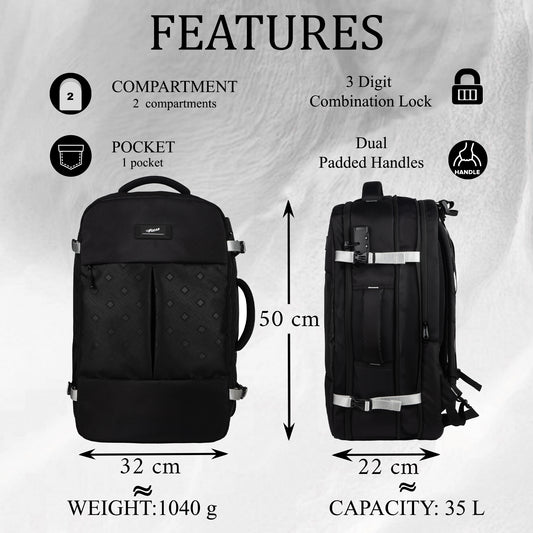 Ambient 35L Black Laptop Backpack | Spacious Overnighter-Style Design for Work & Travel