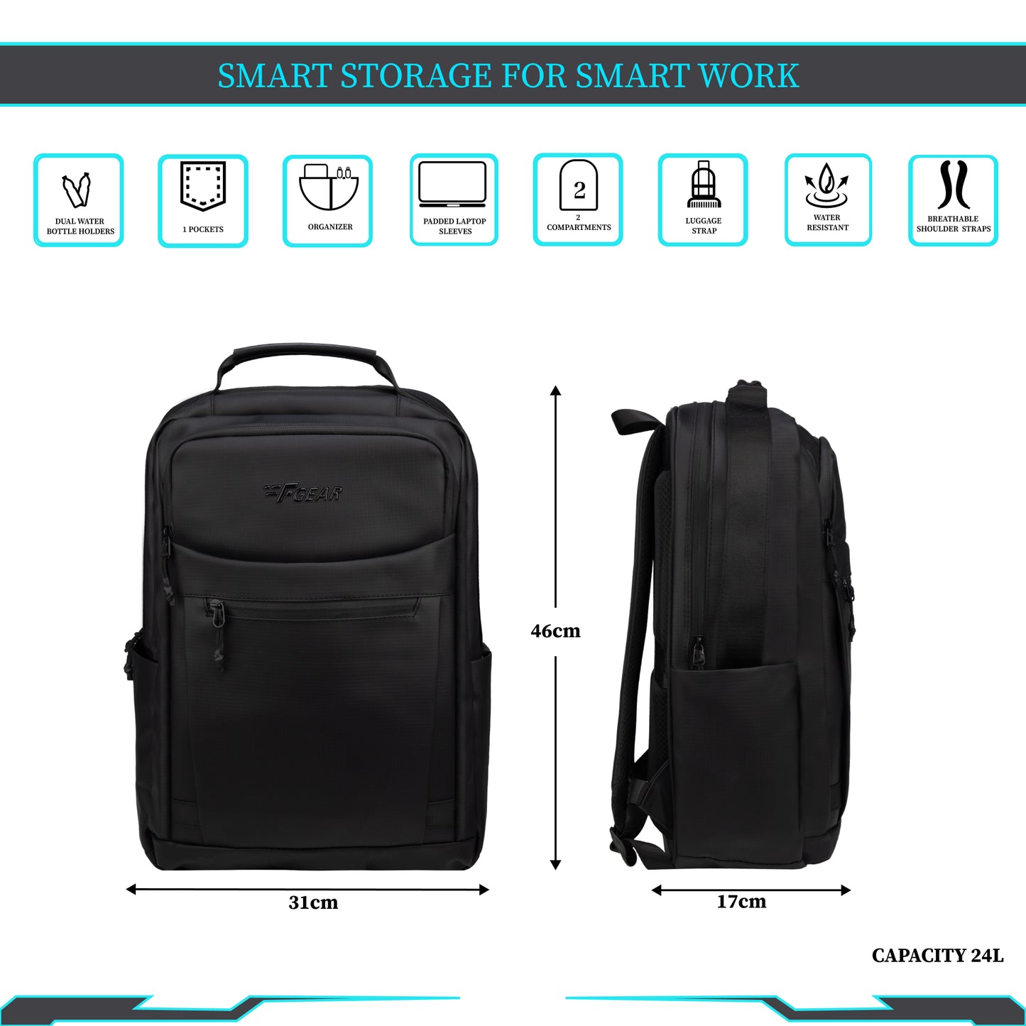 Dublin 24L Black Laptop Backpack