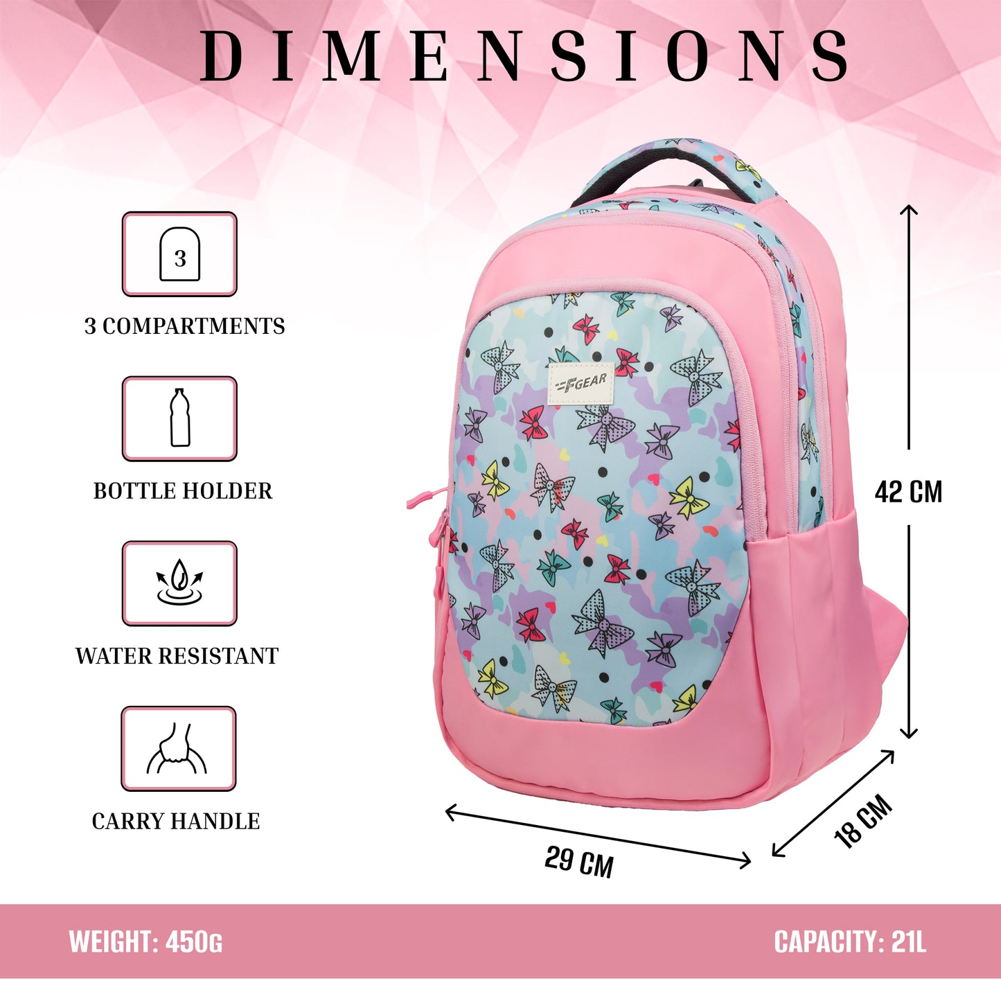 Panya 21L Light Pink Pale Blue Bows Backpack