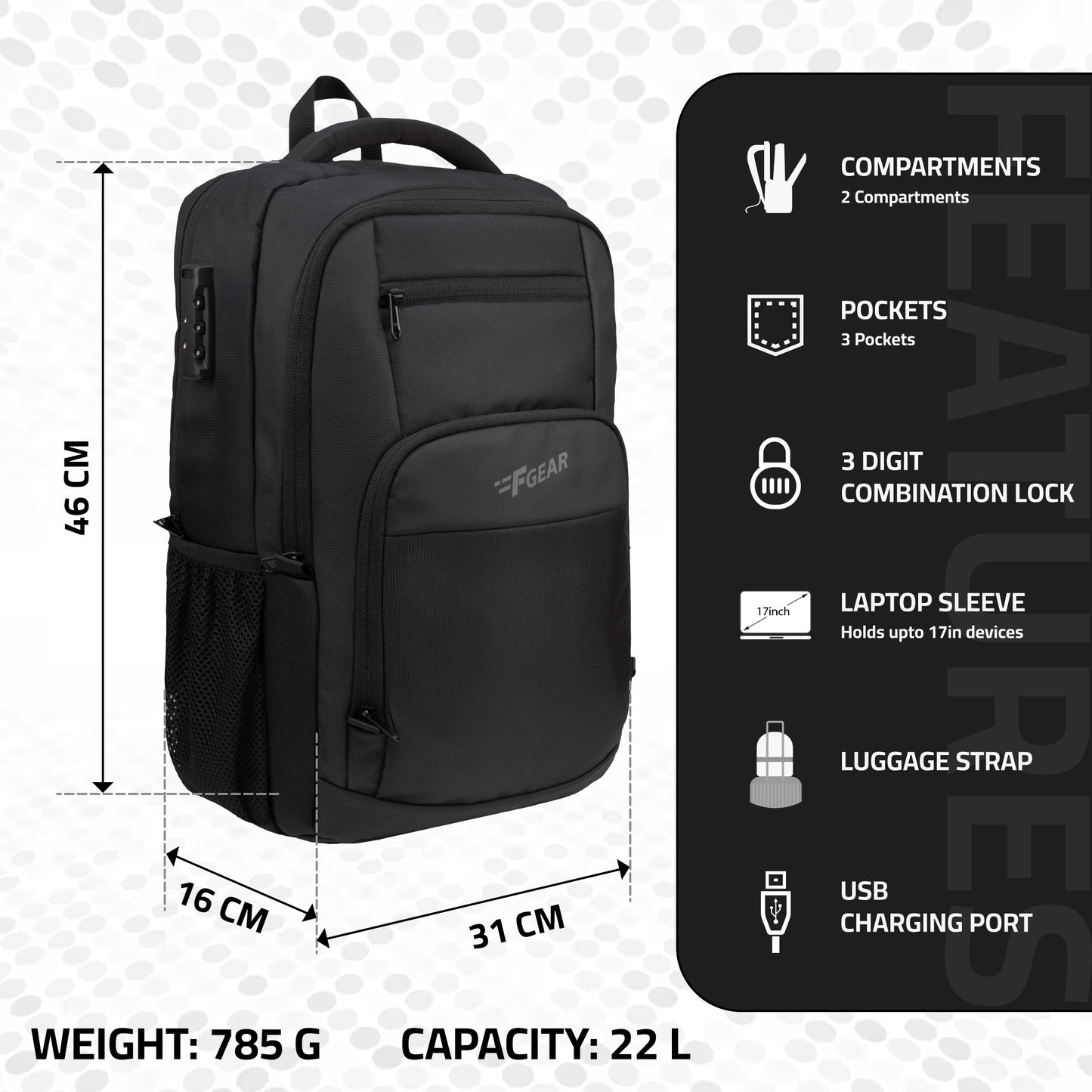 Vanta 22L Black Laptop Backpack