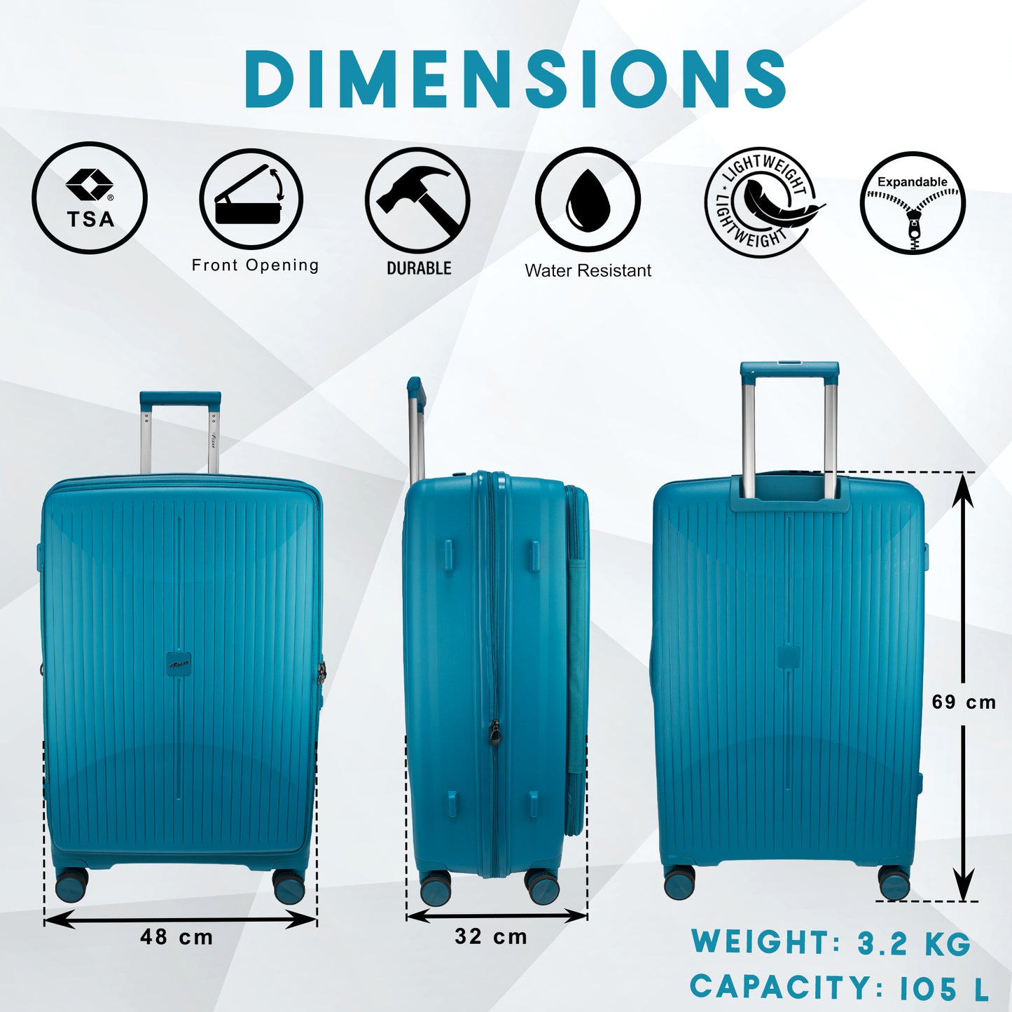 Myton Large Front Opening Cyan Blue Check-in Strolley
